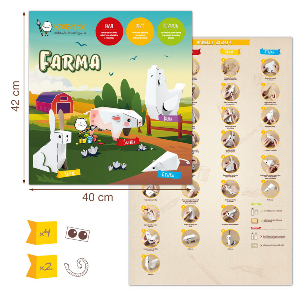 FARMA ZESTAW - Kartonowe zwierzątka do składania i kolorowania