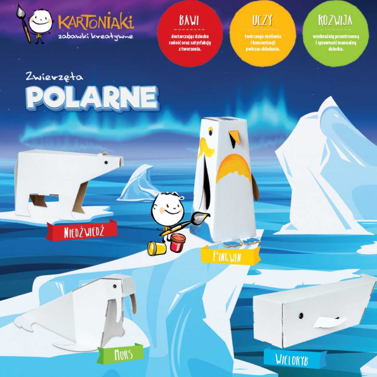 ZWIERZĘTA POLARNE ZESTAW - Kartonowe zwierzątka do składania i kolorowania