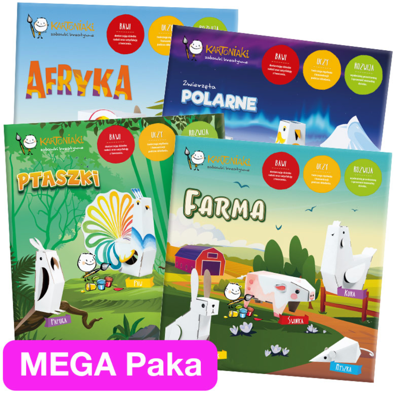MEGA PAKA ZESTAW - Kartonowe zwierzątka do składania i kolorowania
